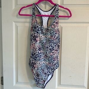 Nicole miller studio cheetah print one piece bathing suit medium women NWT